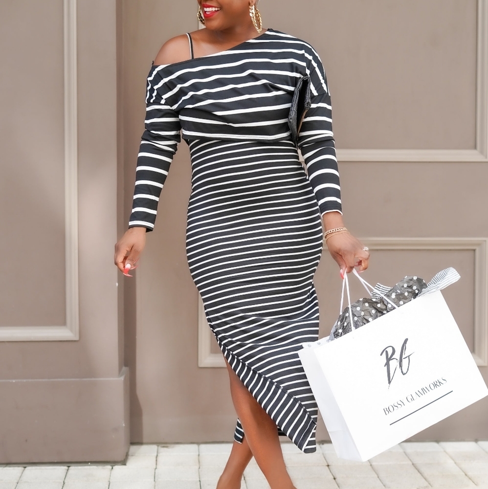 A Timeless Classic Striped Knit Top & Skirt Set